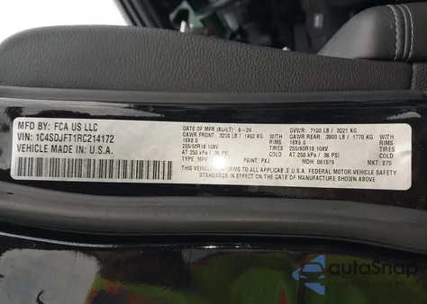 2024 Dodge Durango Pursuit Awd из США, поврежденный, VIN 1C4SDJFT1RC214172